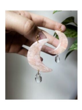 Handmade Rose Quartz Pink Clay Crescent Moon Drop Earrings